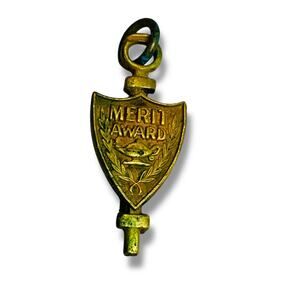 Vintage Merit Award Watch Key Fob Charm 1" Patina